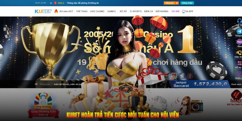 Kubet hoàn trả tiền cược mỗi tuần cho hội viên